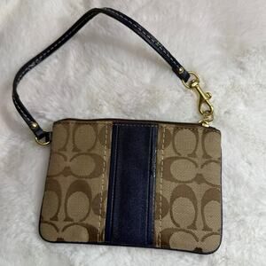 COACH Blue Brown Signature Canvas Wristlet